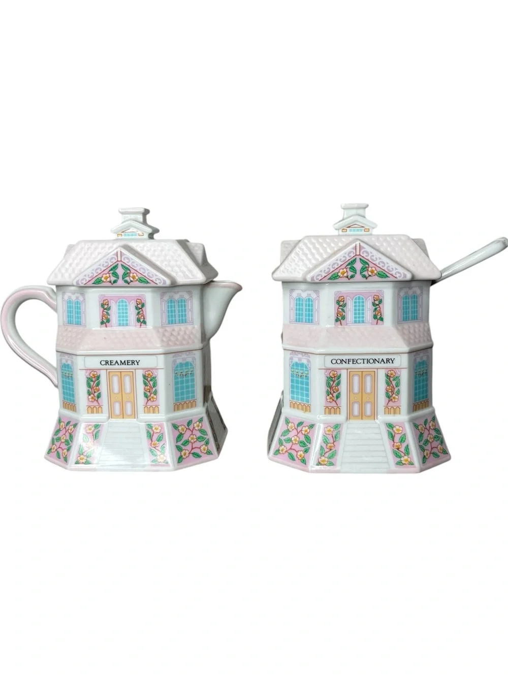 Lenox Village Confectionery And Creamery Sugar & Creamer Set w/ Spoon 1991